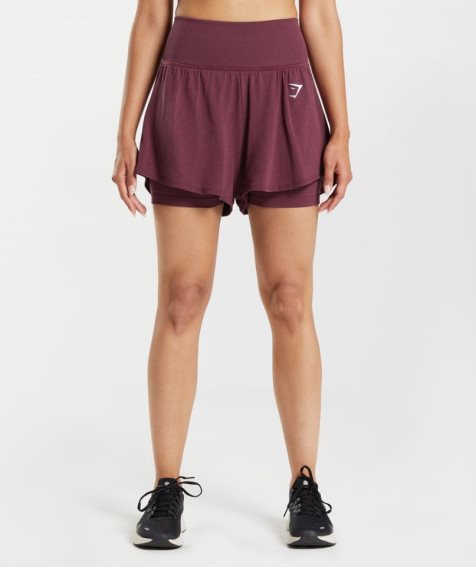 Women's Gymshark Vital Seamless 2.0 2-in-1 Shorts Burgundy | CA N7683D